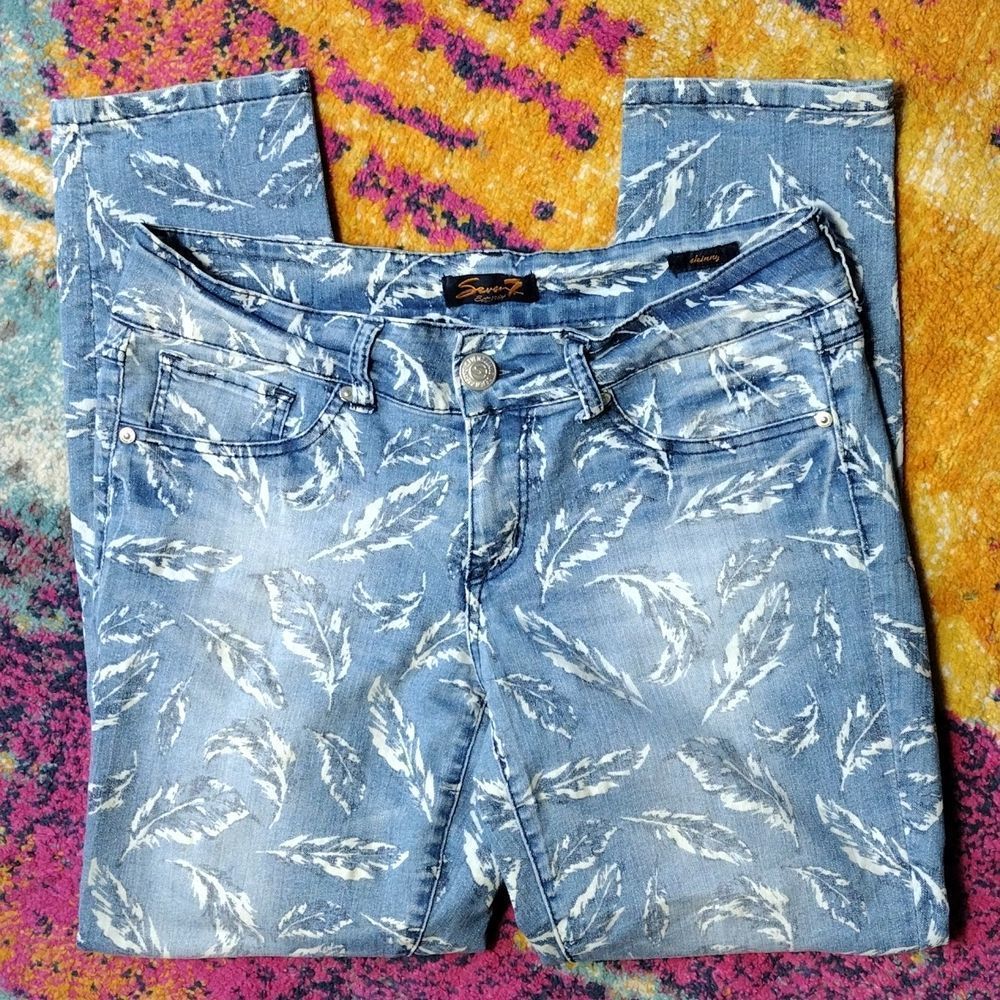 Seven7 Feather Print Skinny Jeans - Picture 2 of 14